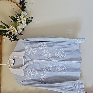 Women Blue & white stripes long sleeve button down shirt